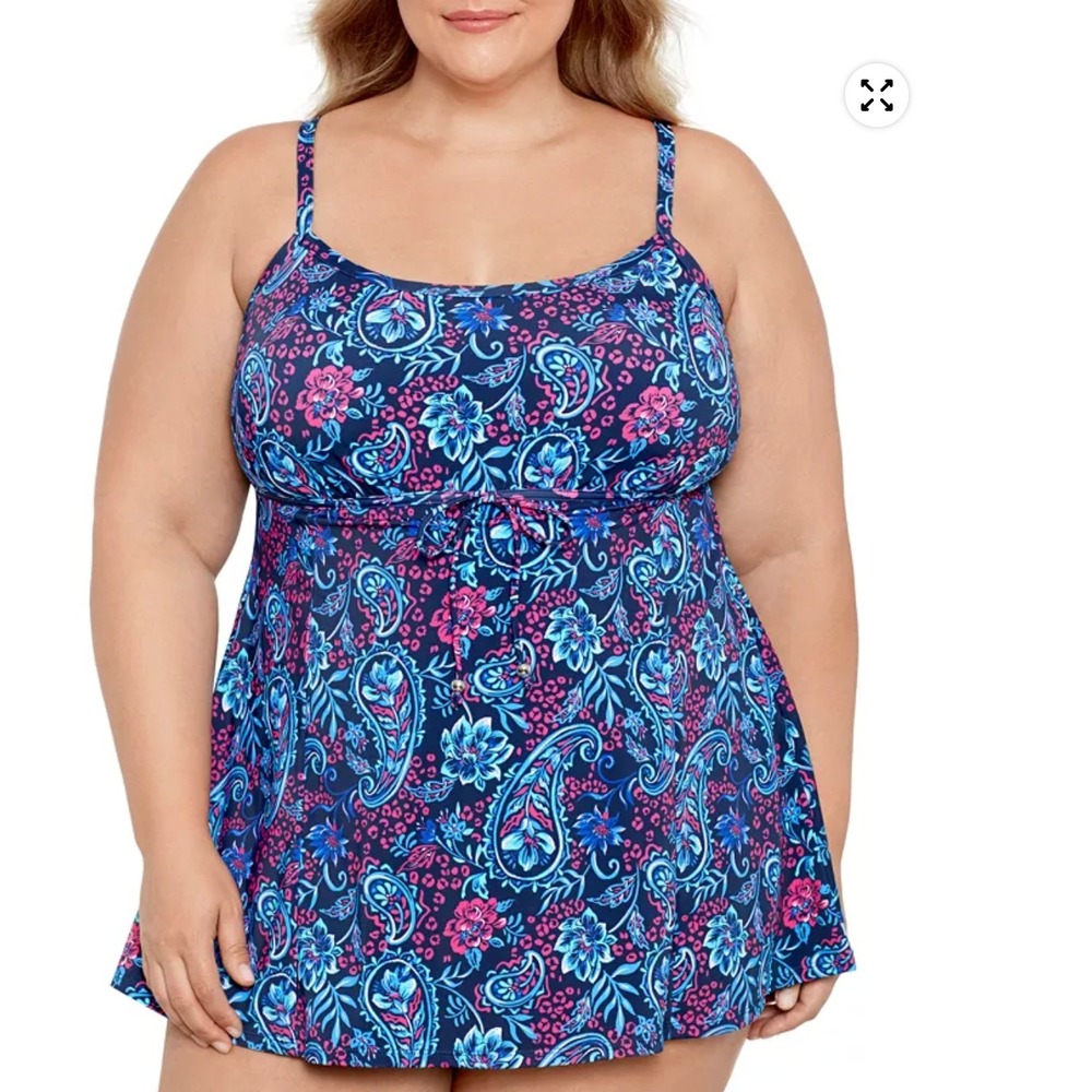 Swim Solutions Tankini Top 10 Multicolor Paisley Floral Swimwear Vacation